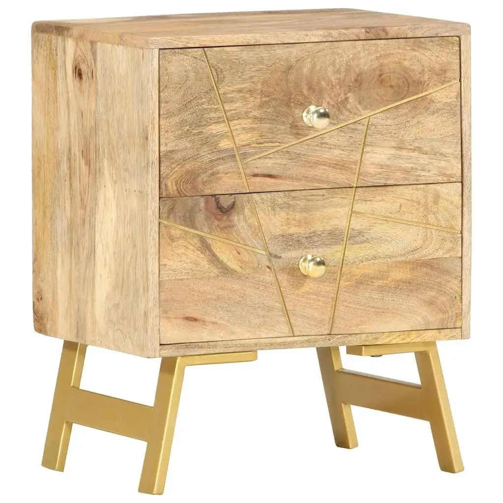 Bedside Table Solid Mango Wood Nightstand with 2 Drawers 40x30x50 cm
