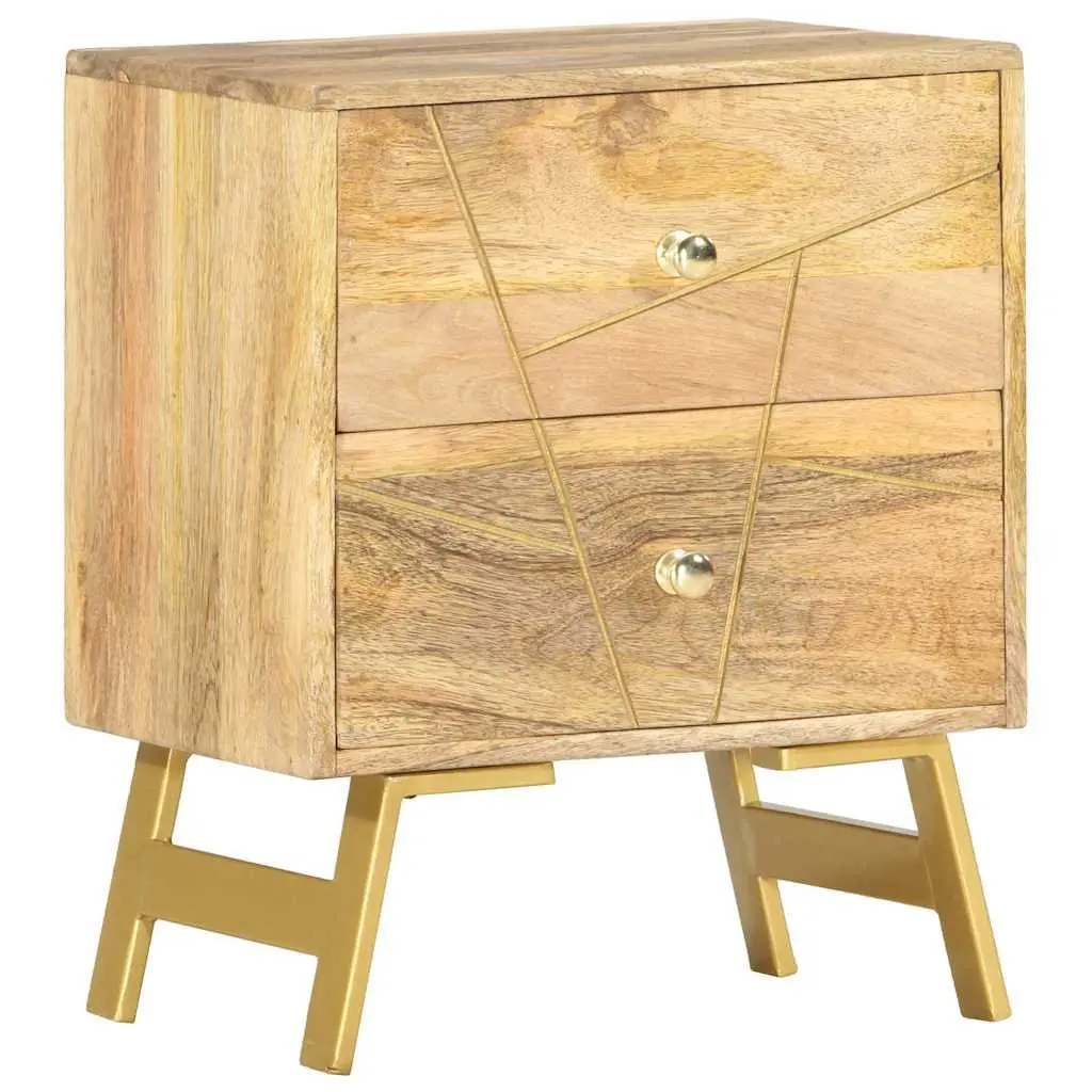 Bedside Table Solid Mango Wood Nightstand with 2 Drawers 40x30x50 cm