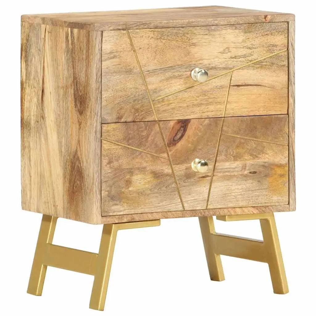 Bedside Table Solid Mango Wood Nightstand with 2 Drawers 40x30x50 cm