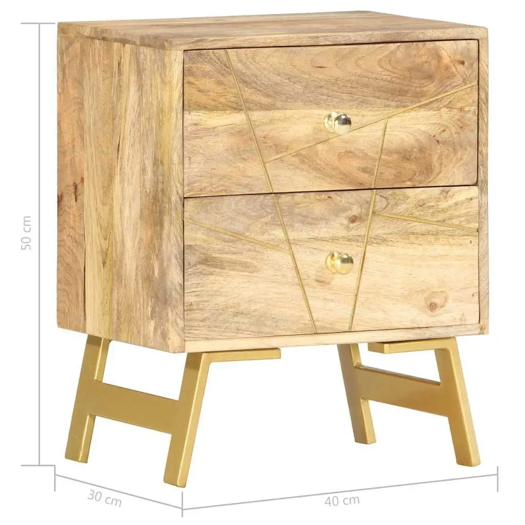 Bedside Table Solid Mango Wood Nightstand with 2 Drawers 40x30x50 cm