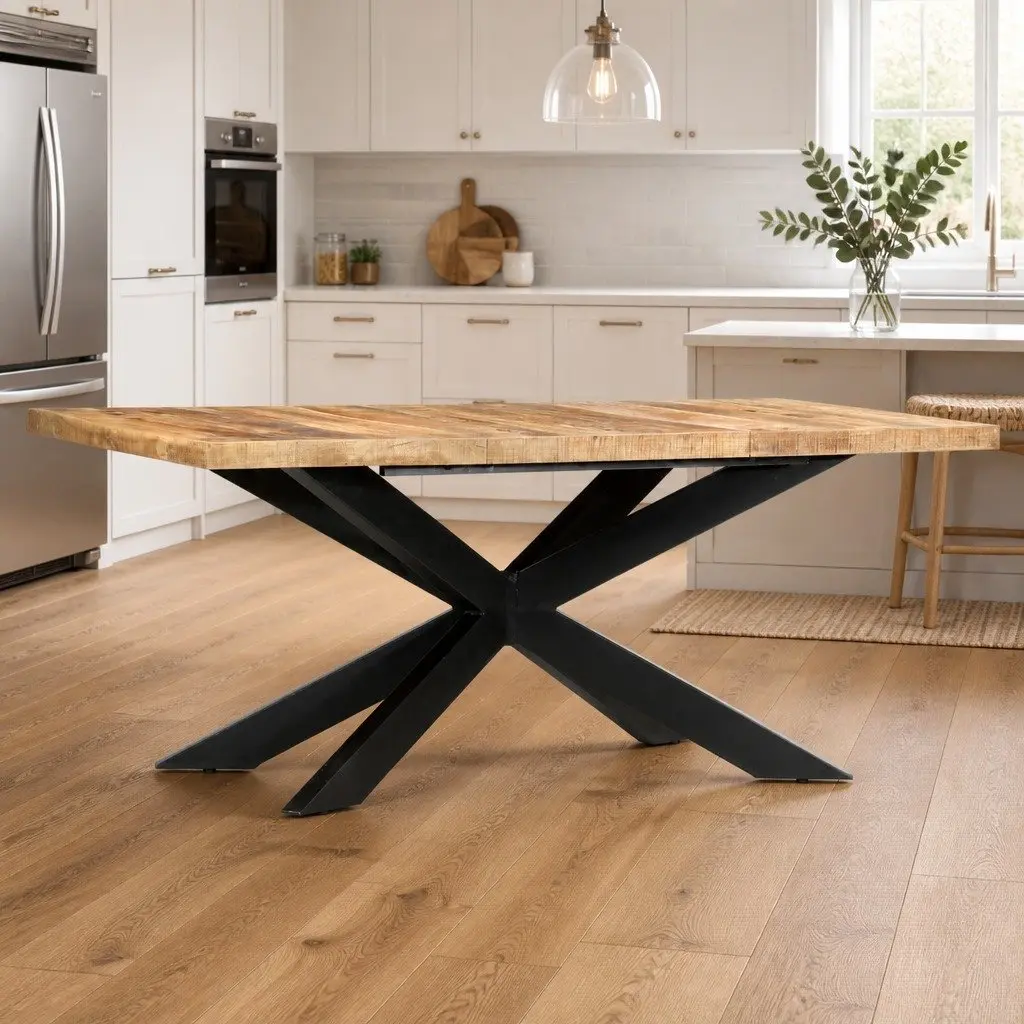 Dining Table 180x90x76cm Solid Rough Mango Wood Industrial Kitchen Furniture