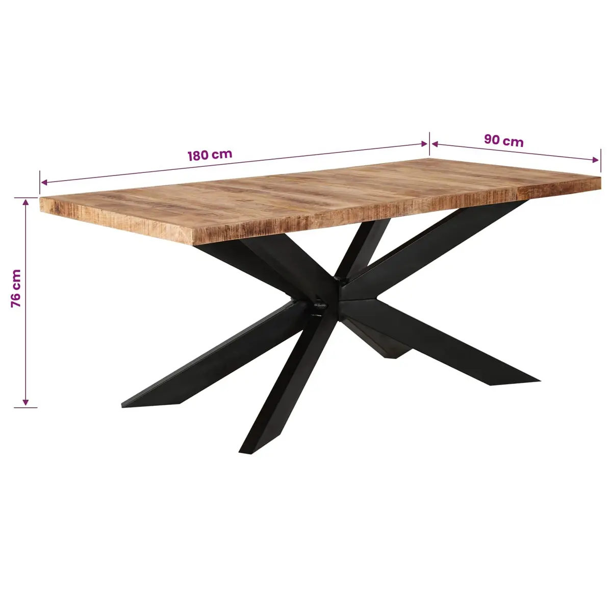Dining Table 180x90x76cm Solid Rough Mango Wood Industrial Kitchen Furniture