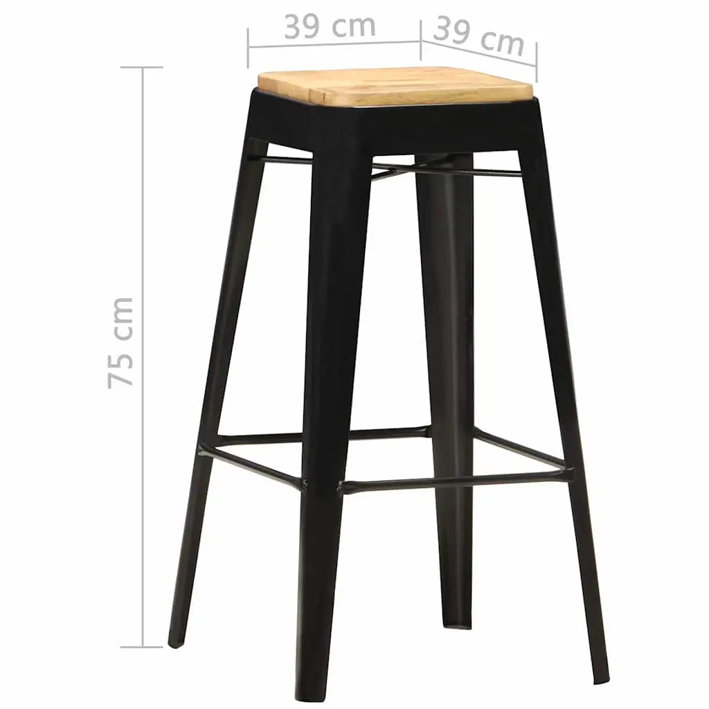 Bar Stools Set 4 Pieces Black Solid Mango Wood Kitchen Dining Chair with Steel