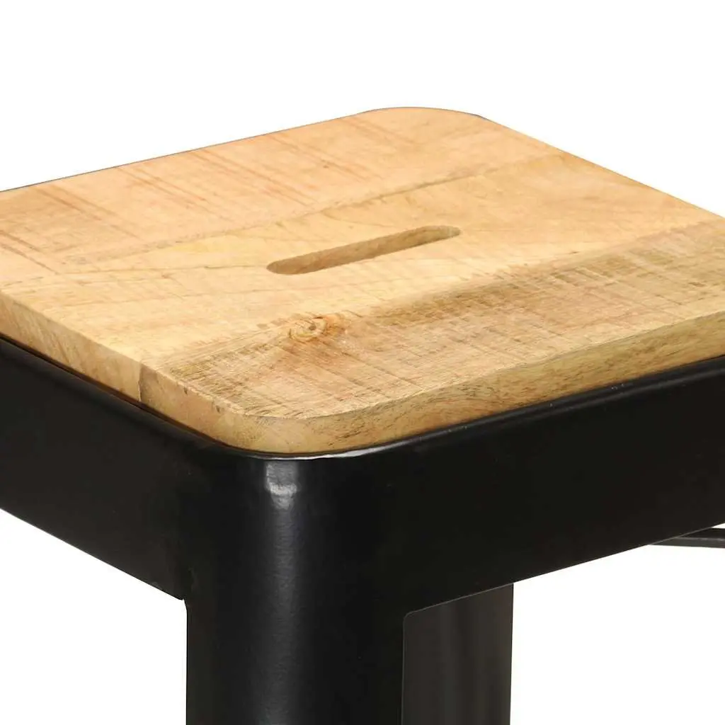 Bar Stools Set 4 Pieces Black Solid Mango Wood Kitchen Dining Chair with Steel