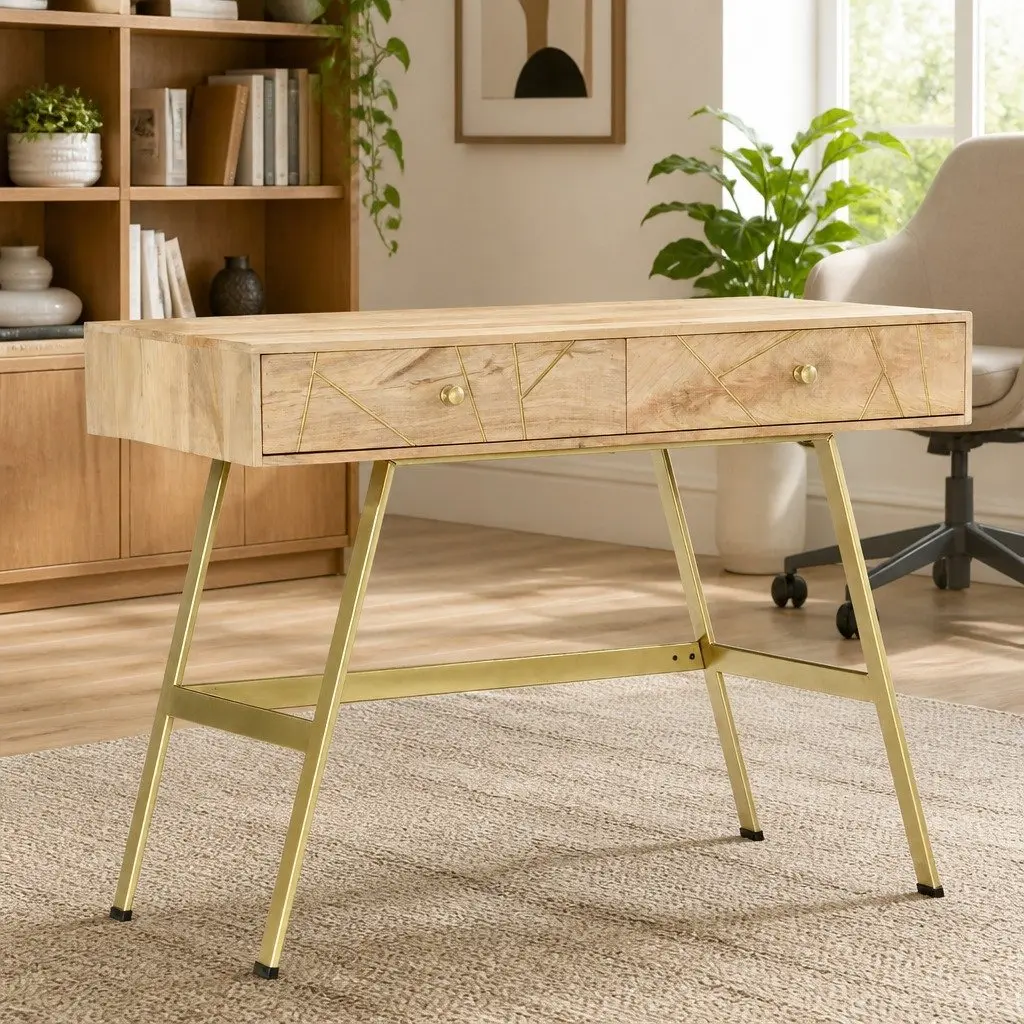 Writing Desk for Office 100x55x75cm Solid Mango Wood Industrial Style