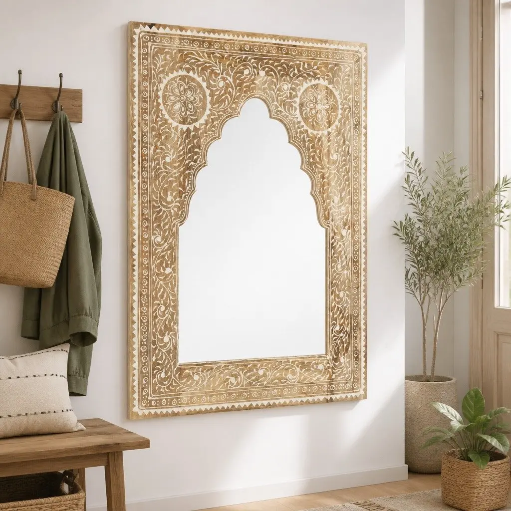 40x55 cm Hand Painted Mirror with Solid Wood Frame