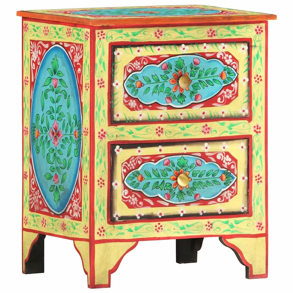 Bedside Cabinet Hand Painted Multicolour Wooden Nightstand Mango Wood 40x30x50cm
