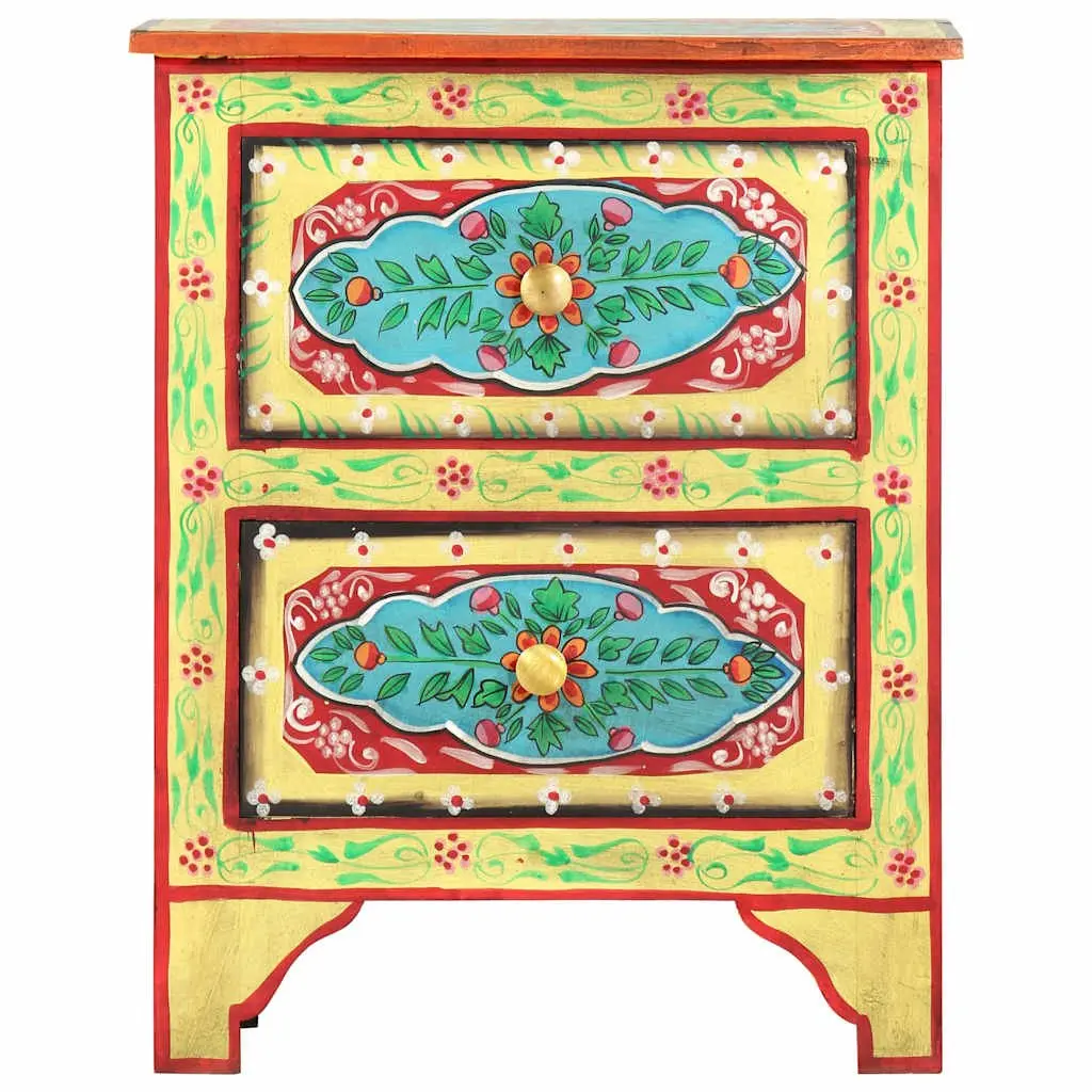 Bedside Cabinet Hand Painted Multicolour Wooden Nightstand Mango Wood 40x30x50cm