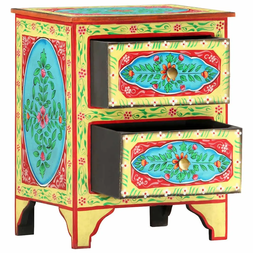 Bedside Cabinet Hand Painted Multicolour Wooden Nightstand Mango Wood 40x30x50cm