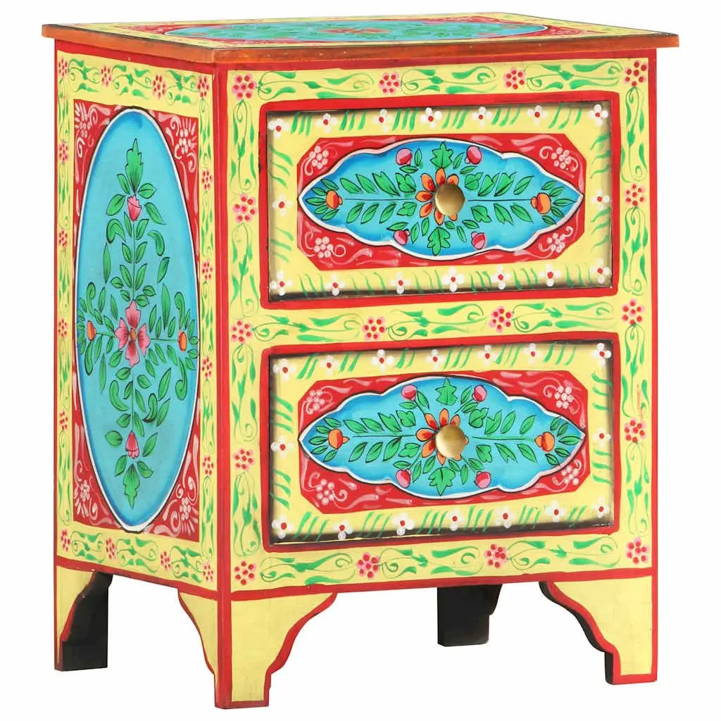 Bedside Cabinet Hand Painted Multicolour Wooden Nightstand Mango Wood 40x30x50cm