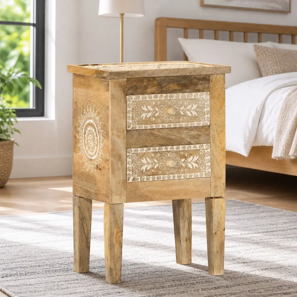 40x30x60cm Handcrafted Solid Mango Wood Nightstand