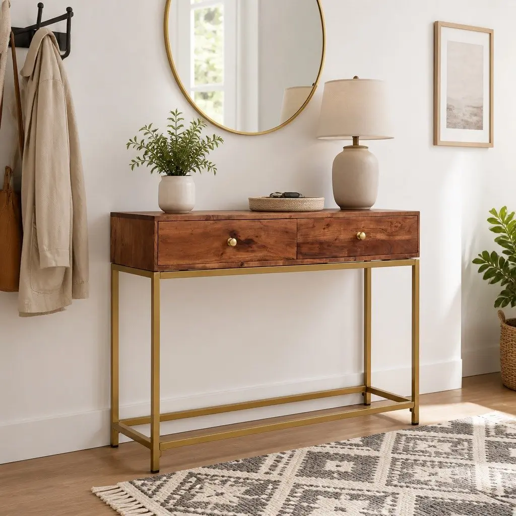 Wooden Console Table 100x35x76 cm Sideboard Storage Drawers Side Entryway