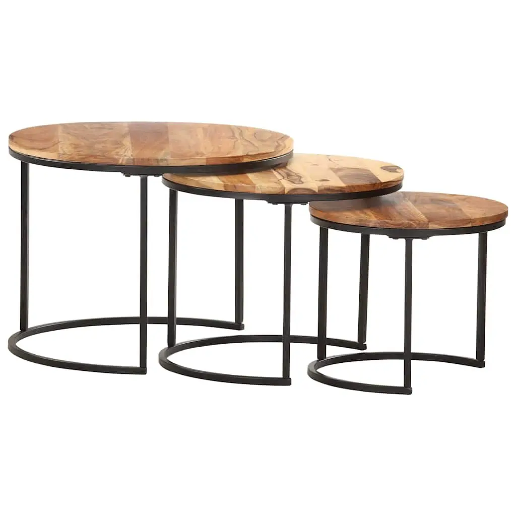 Nesting Tables 3 pcs Solid Wood Acacia Brown Side Coffee Table Set