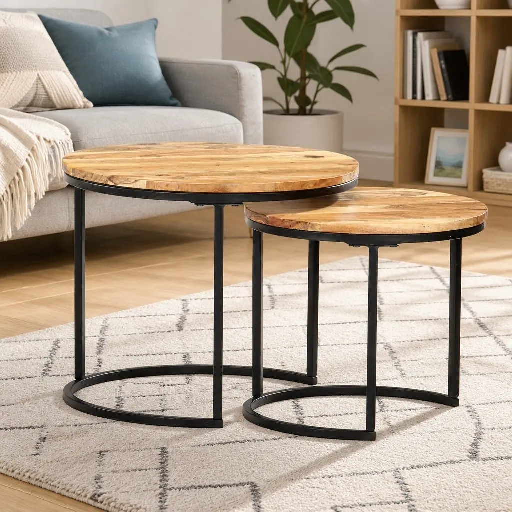 Nesting Tables 2 pcs Solid Acacia Wood, Brown