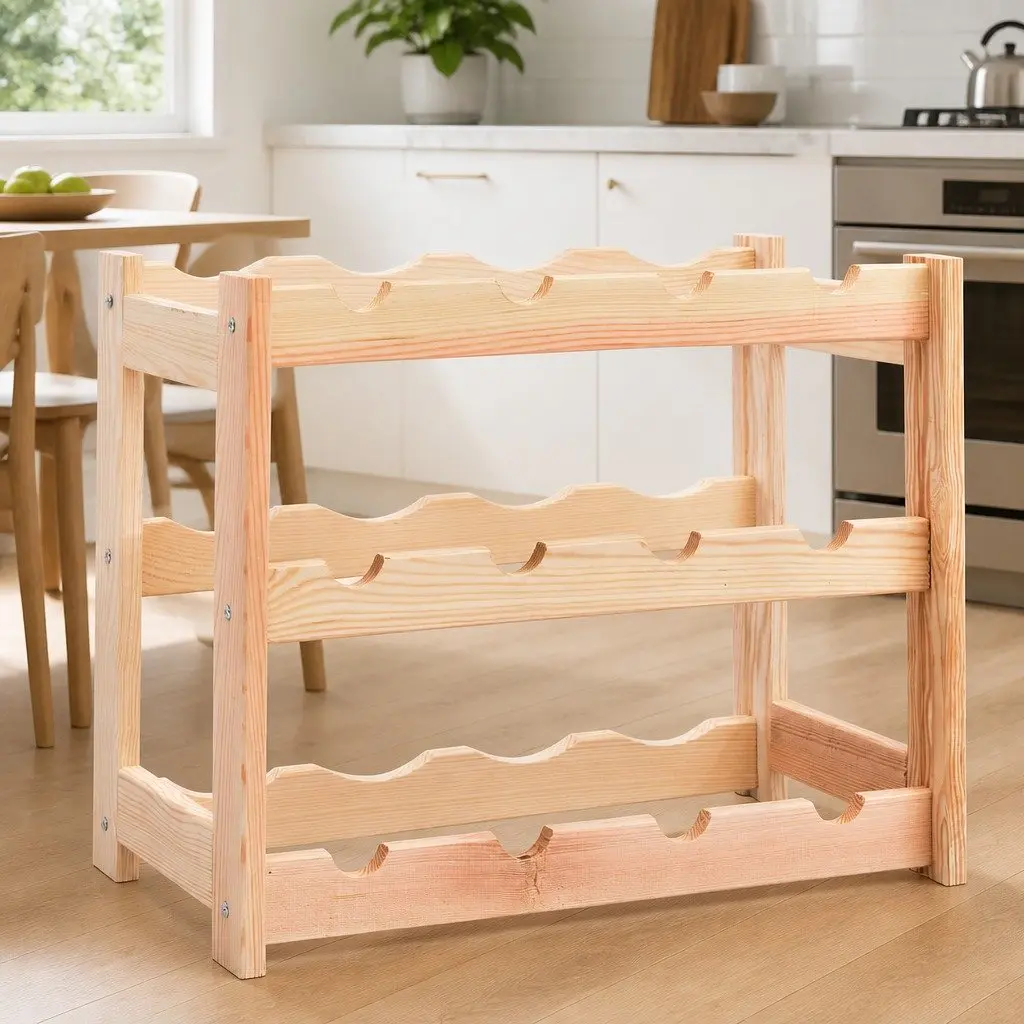 Wine Rack for 12 Bottles Kitchen Dining Bar Solid Wood Pine Storage Display Shelf Holder Stand