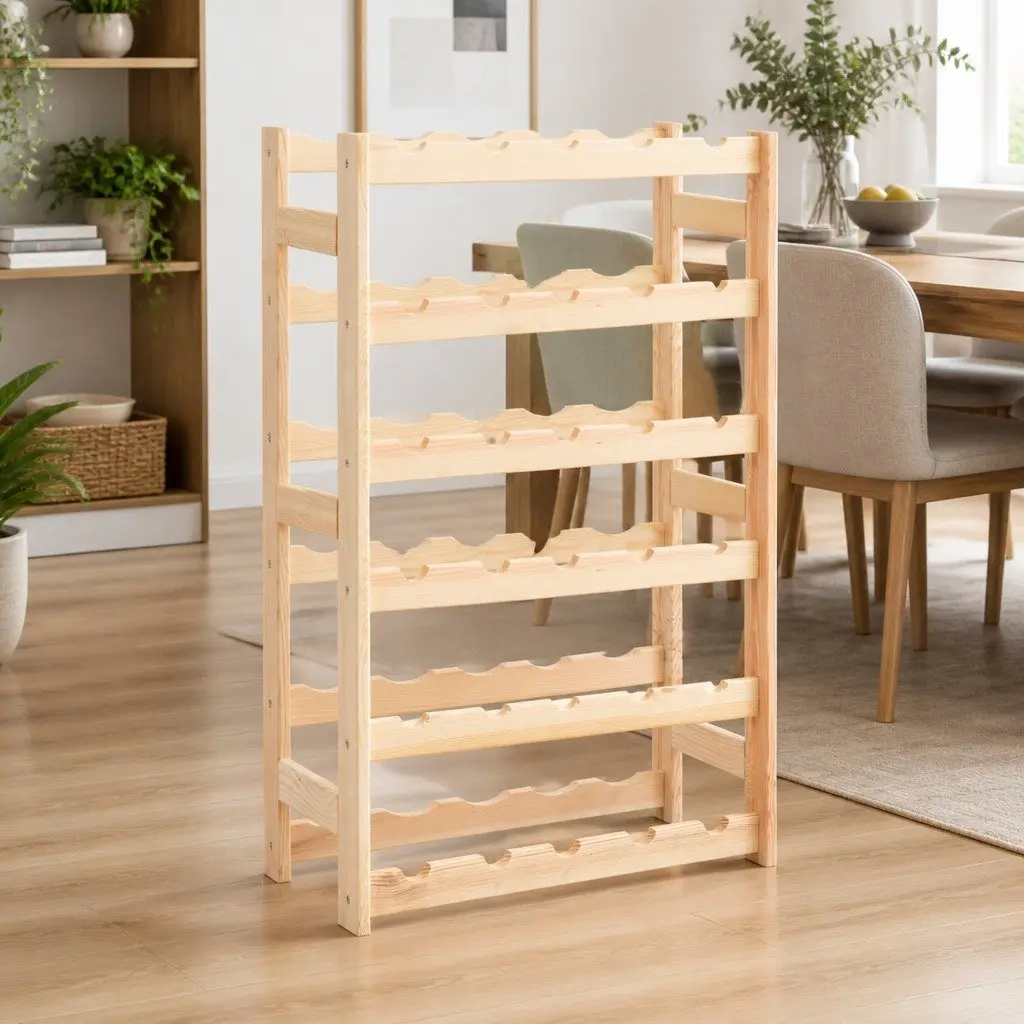 30-Bottle Wine Rack Made of Solid Pinewood