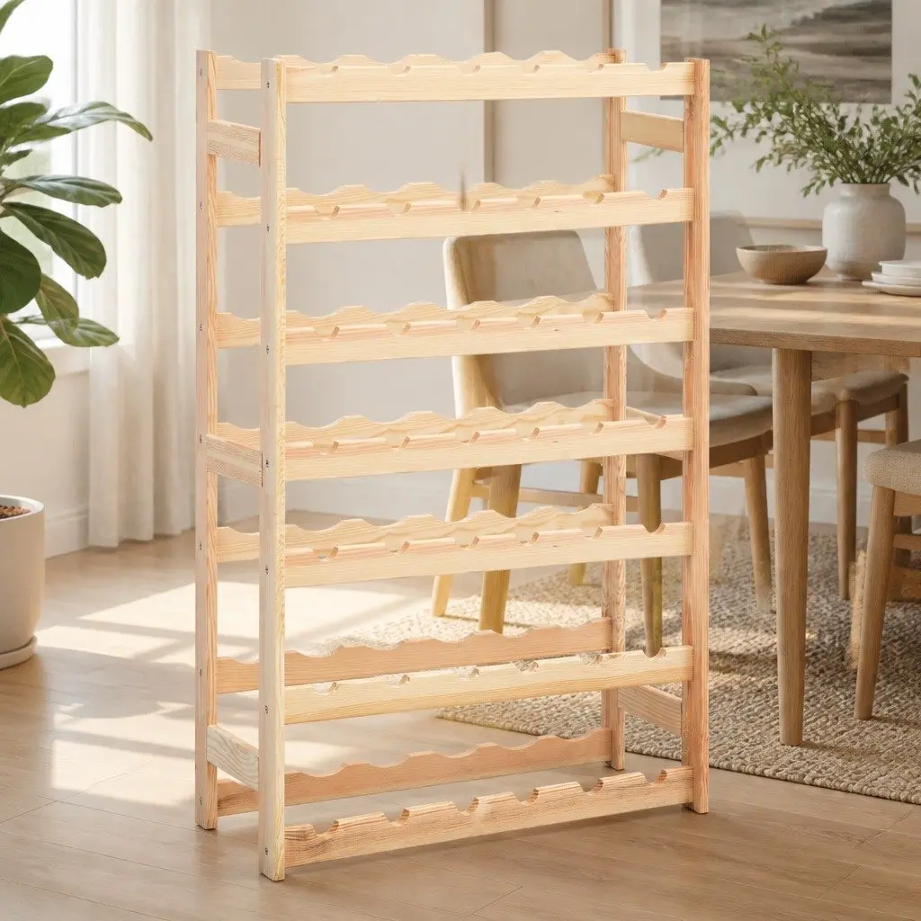 42-Bottle Capacity Wine Rack Made of Solid Pinewood