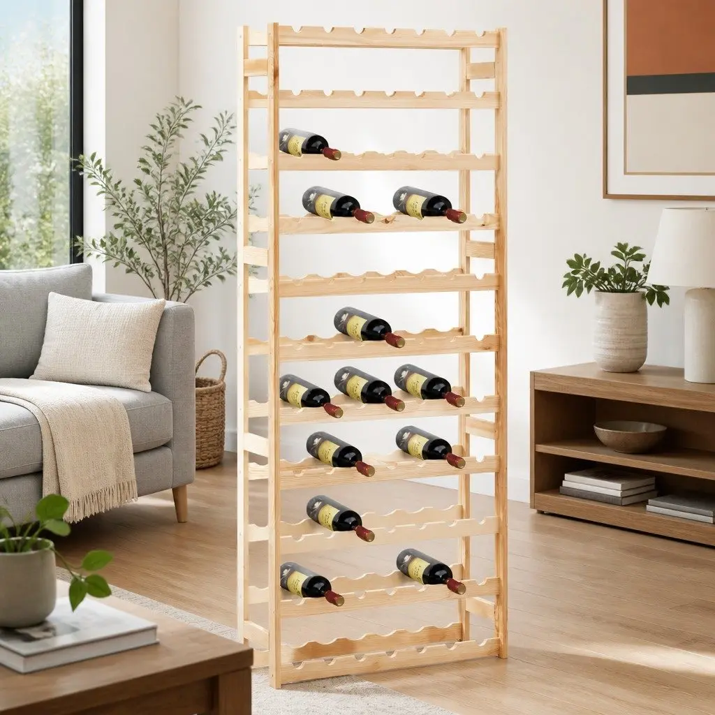Wine Rack 77 Bottle Solid Wood Storage Display Cabinet Shelf Holder Stand