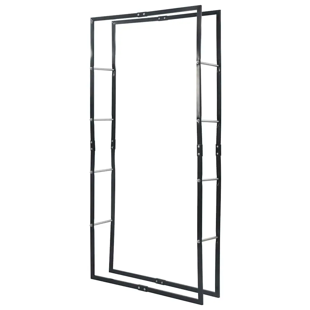 Firewood Rack Log Holder Black Steel Storage Tall 100 x 25 x 200 cm