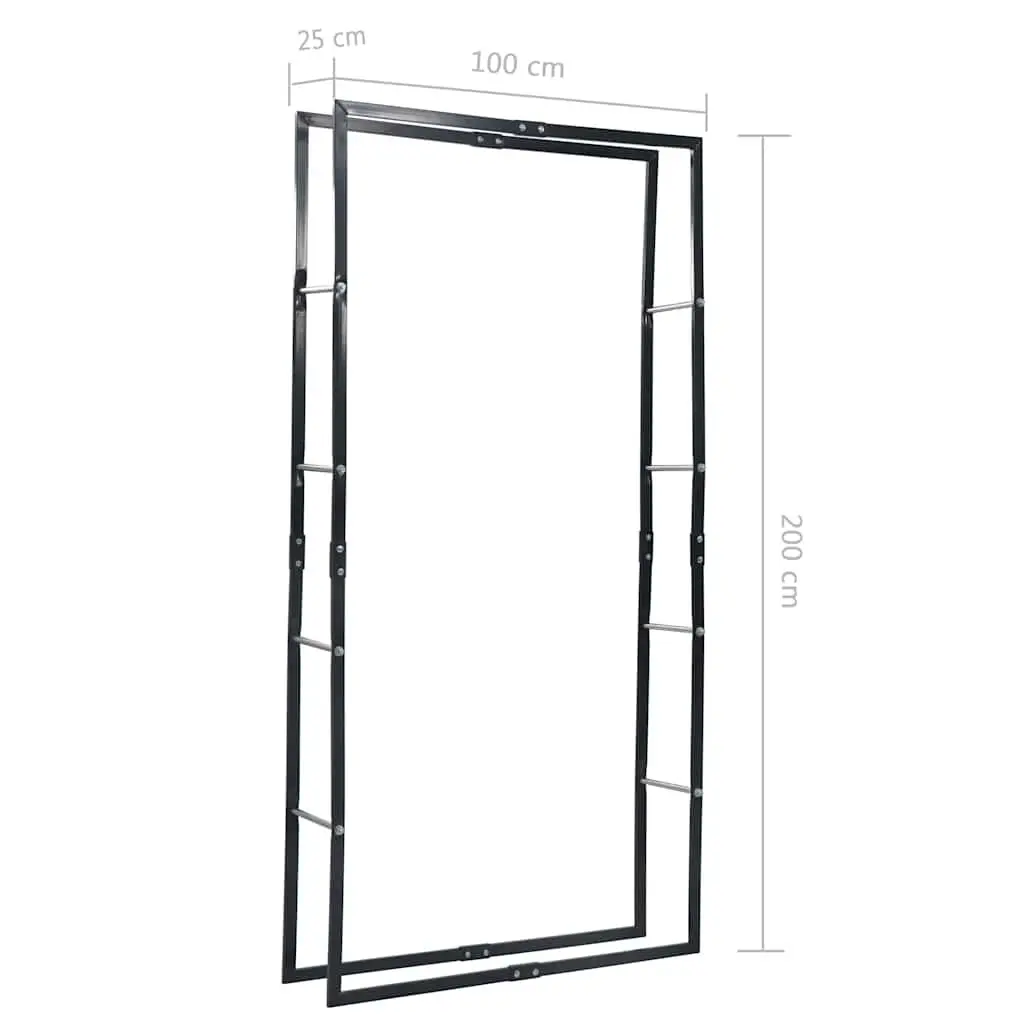 Firewood Rack Log Holder Black Steel Storage Tall 100 x 25 x 200 cm