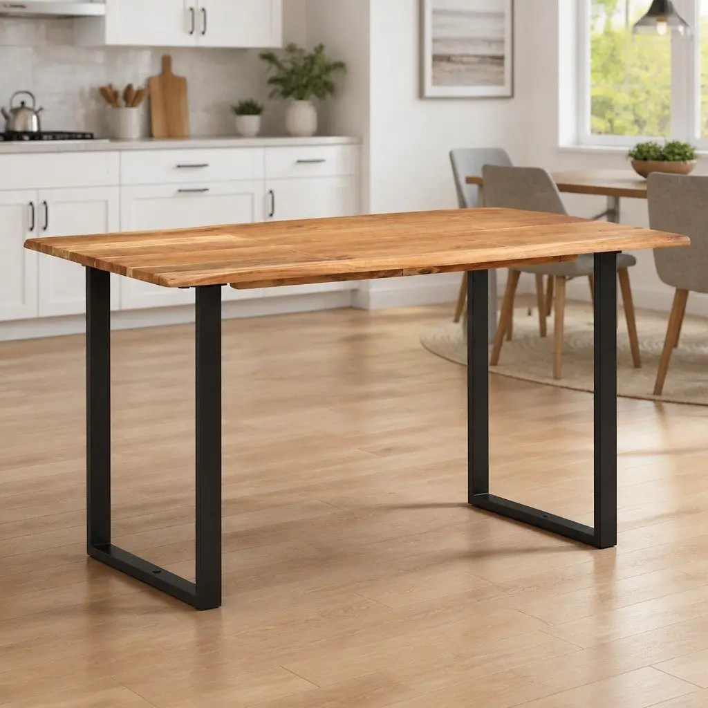 Rustic Industrial Dining Table Brown Acacia Wood 140x70x76 cm for Kitchen Room