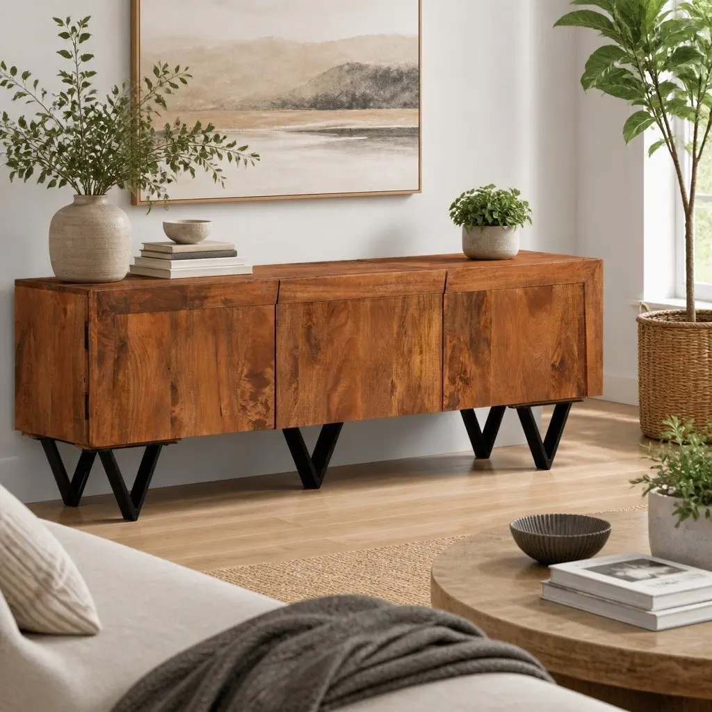 TV Cabinet Living Room 140x30x46 cm Solid Mango Wood Brown