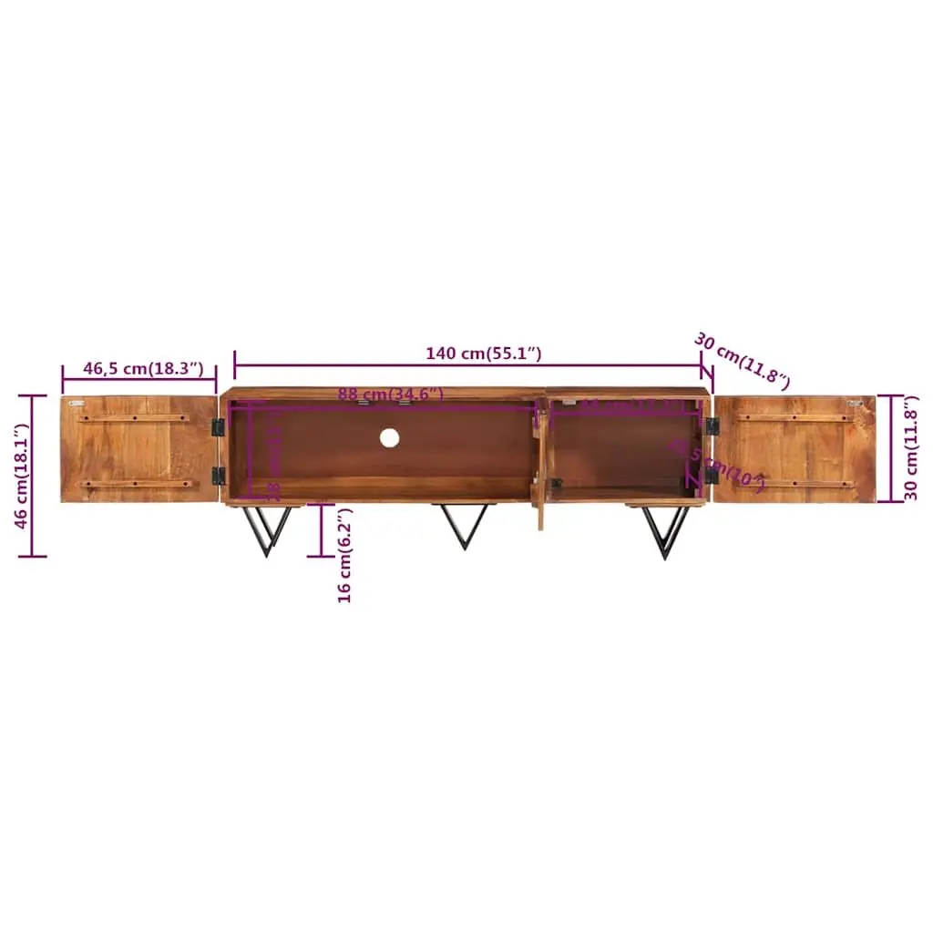 TV Cabinet Living Room 140x30x46 cm Solid Mango Wood Brown