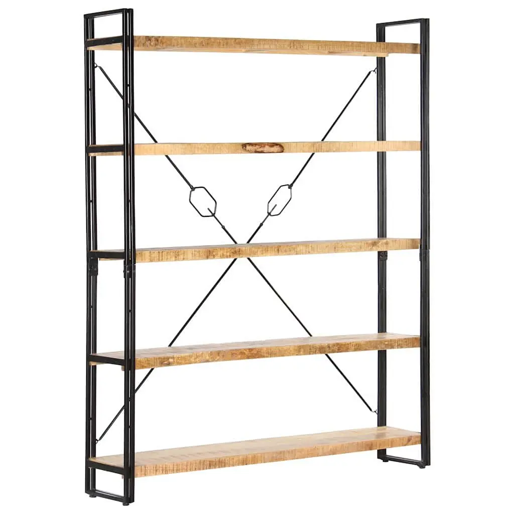 5-Tier Bookcase for Home 140x30x180 cm Solid Mango Wood Industrial Shelving Unit
