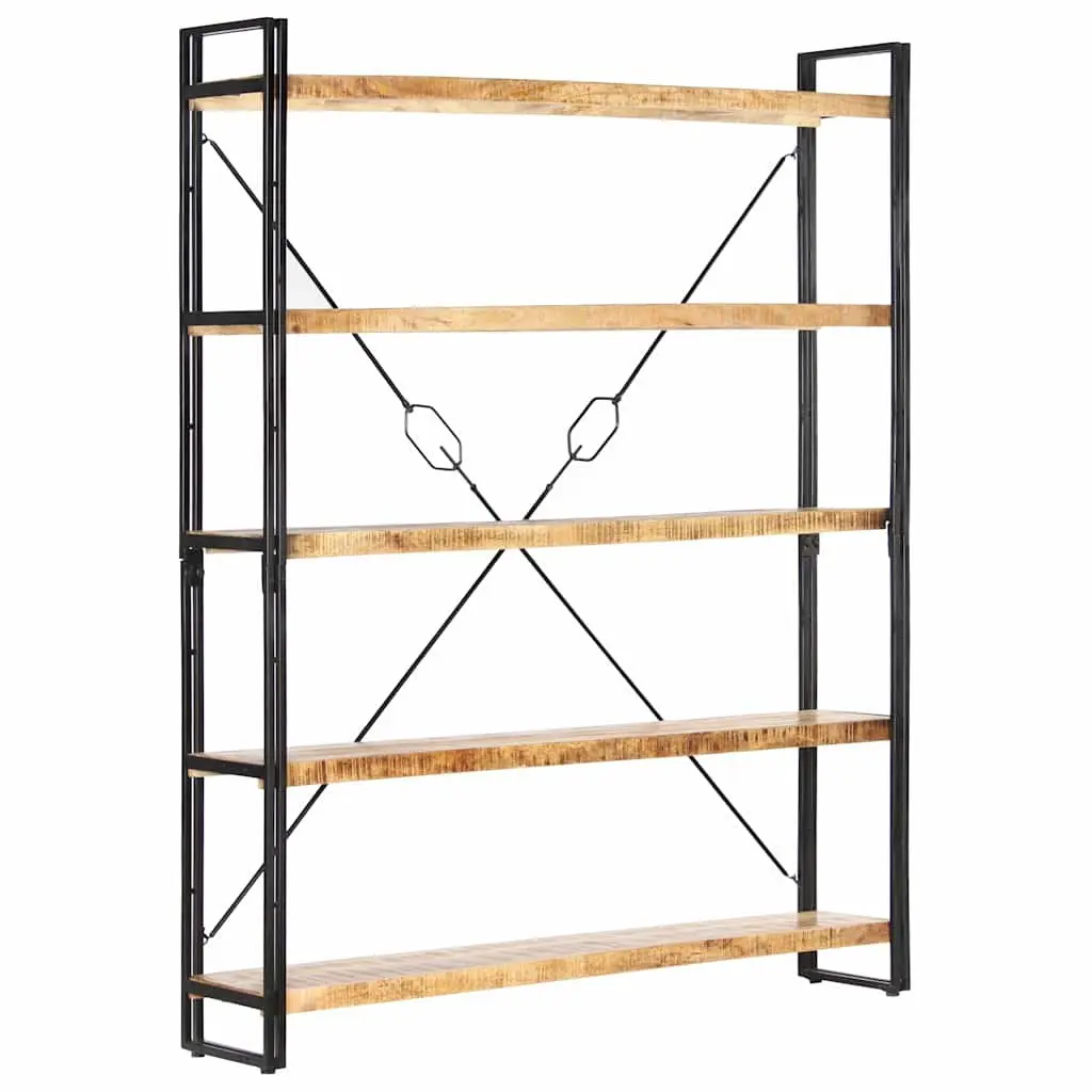 5-Tier Bookcase for Home 140x30x180 cm Solid Mango Wood Industrial Shelving Unit