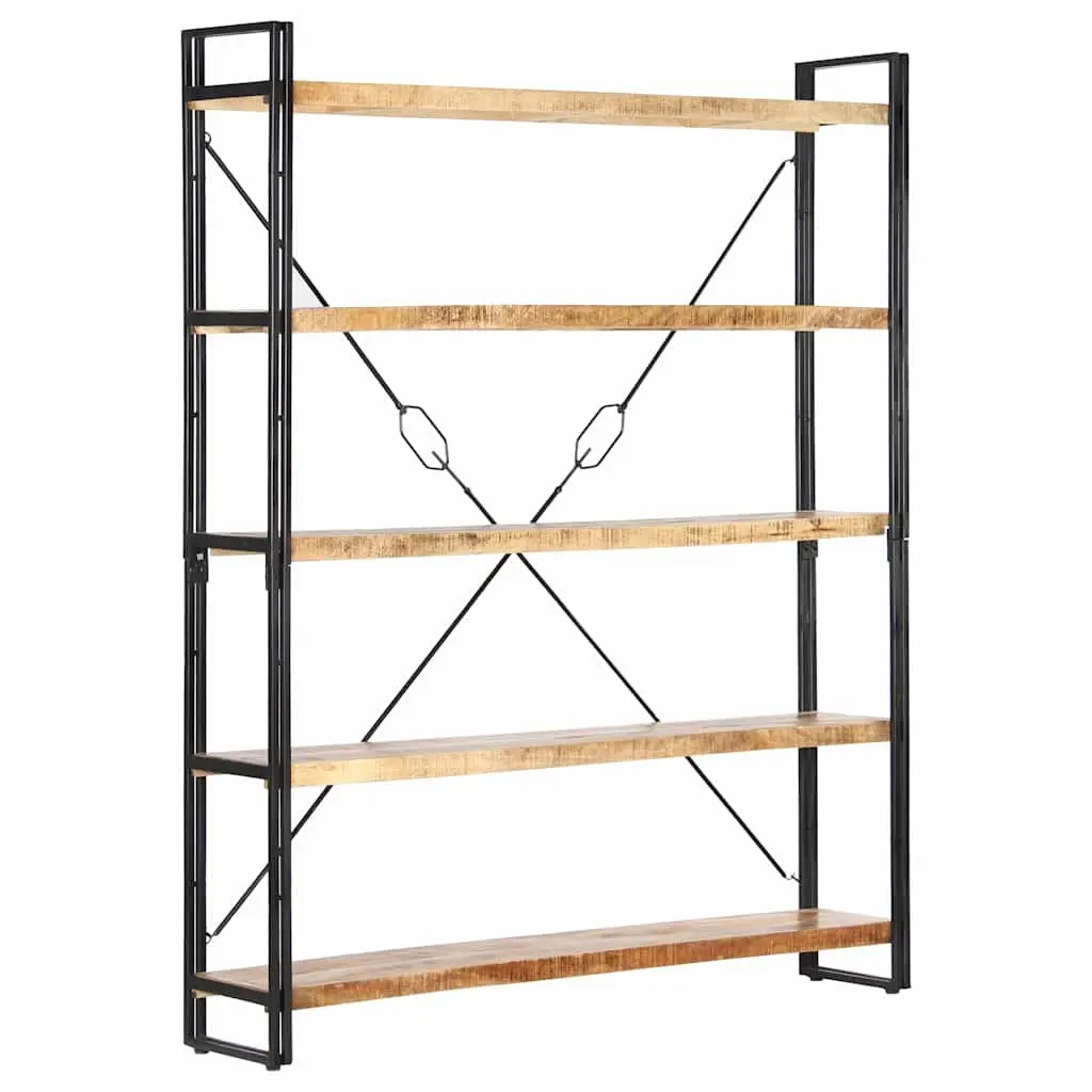 5-Tier Bookcase for Home 140x30x180 cm Solid Mango Wood Industrial Shelving Unit