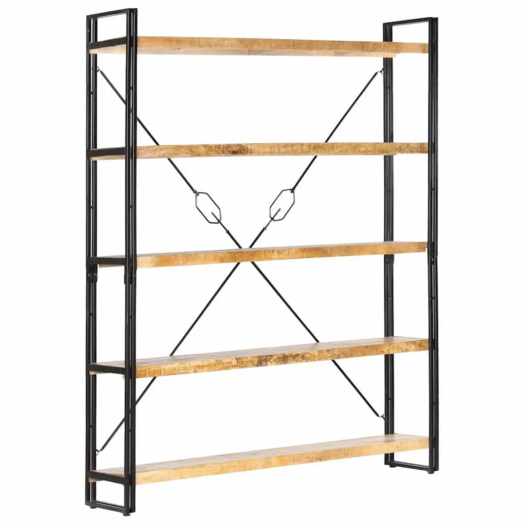 5-Tier Bookcase for Home 140x30x180 cm Solid Mango Wood Industrial Shelving Unit