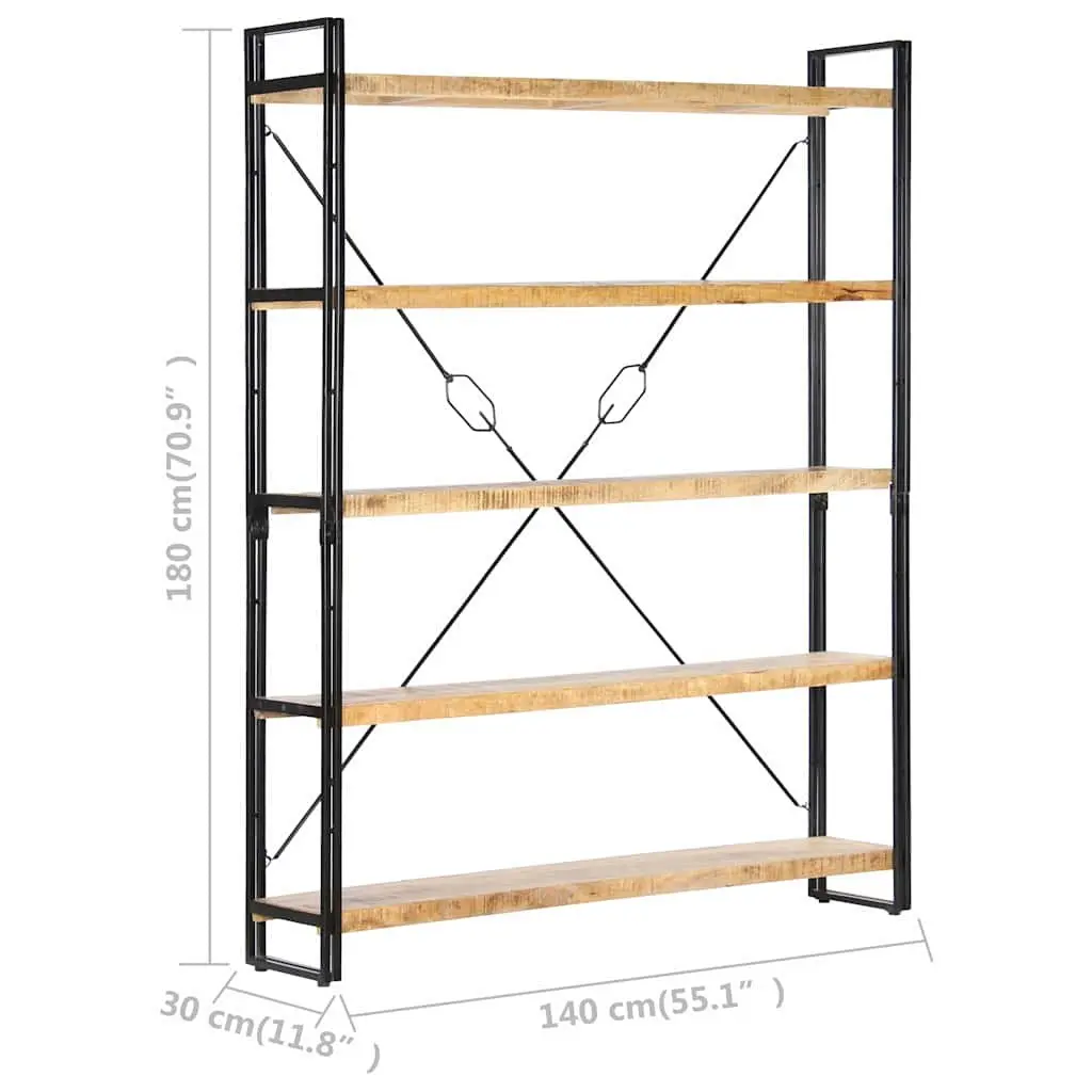5-Tier Bookcase for Home 140x30x180 cm Solid Mango Wood Industrial Shelving Unit