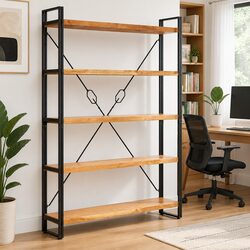 5-Tier Bookcase Dimensions: 140x30x180cm, Solid Wood