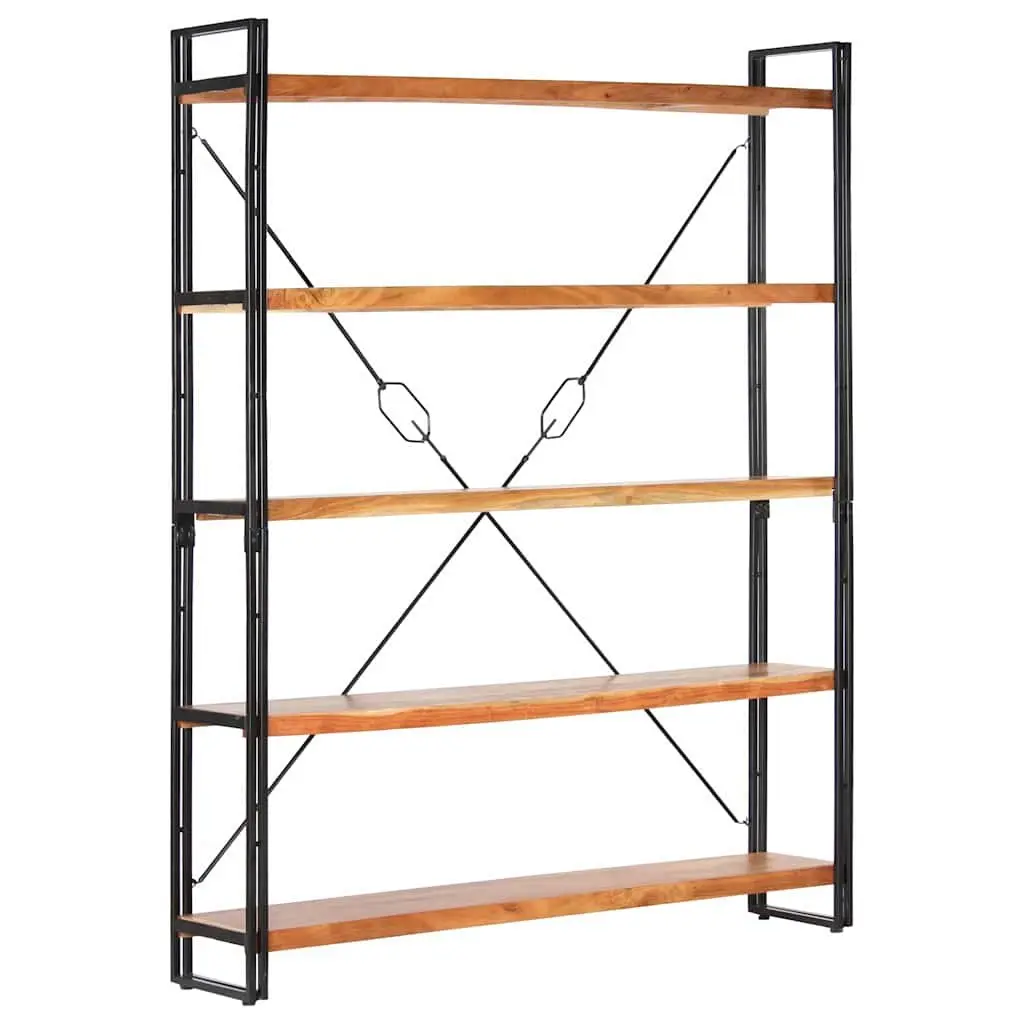 5-Tier Bookcase 140x30x180cm Solid Acacia Wood Industrial Steel Frame Storage