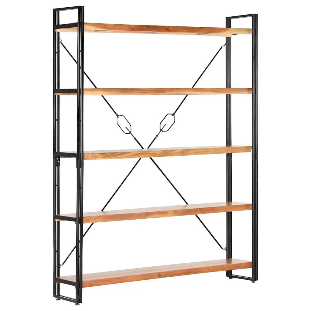 5-Tier Bookcase 140x30x180cm Solid Acacia Wood Industrial Steel Frame Storage