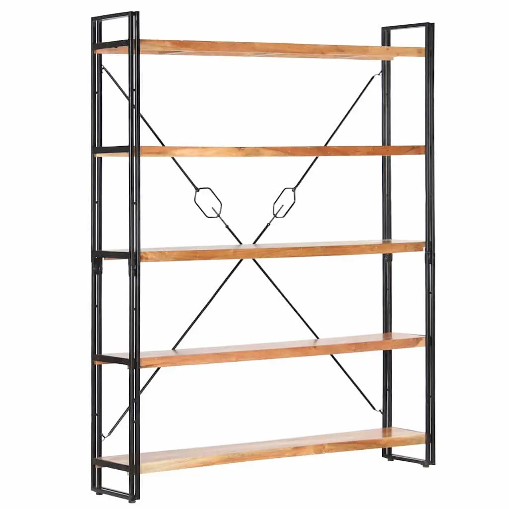 5-Tier Bookcase 140x30x180cm Solid Acacia Wood Industrial Steel Frame Storage