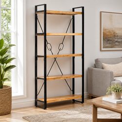 5-Tier Bookcase Specifications: 90x30x180cm, Steel & Wood