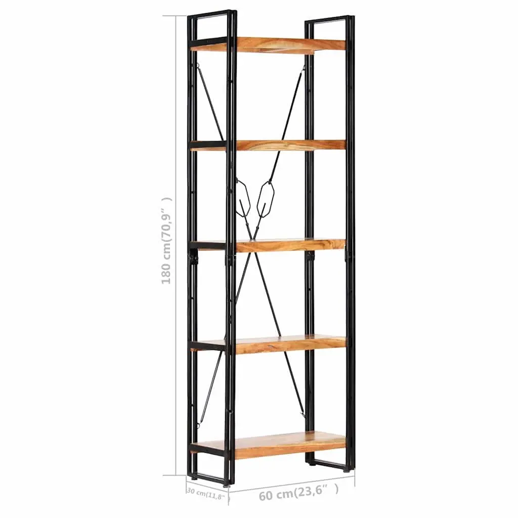 5-Tier Bookcase 60x30x180 cm Solid Acacia Wood Industrial Shelving Unit Storage