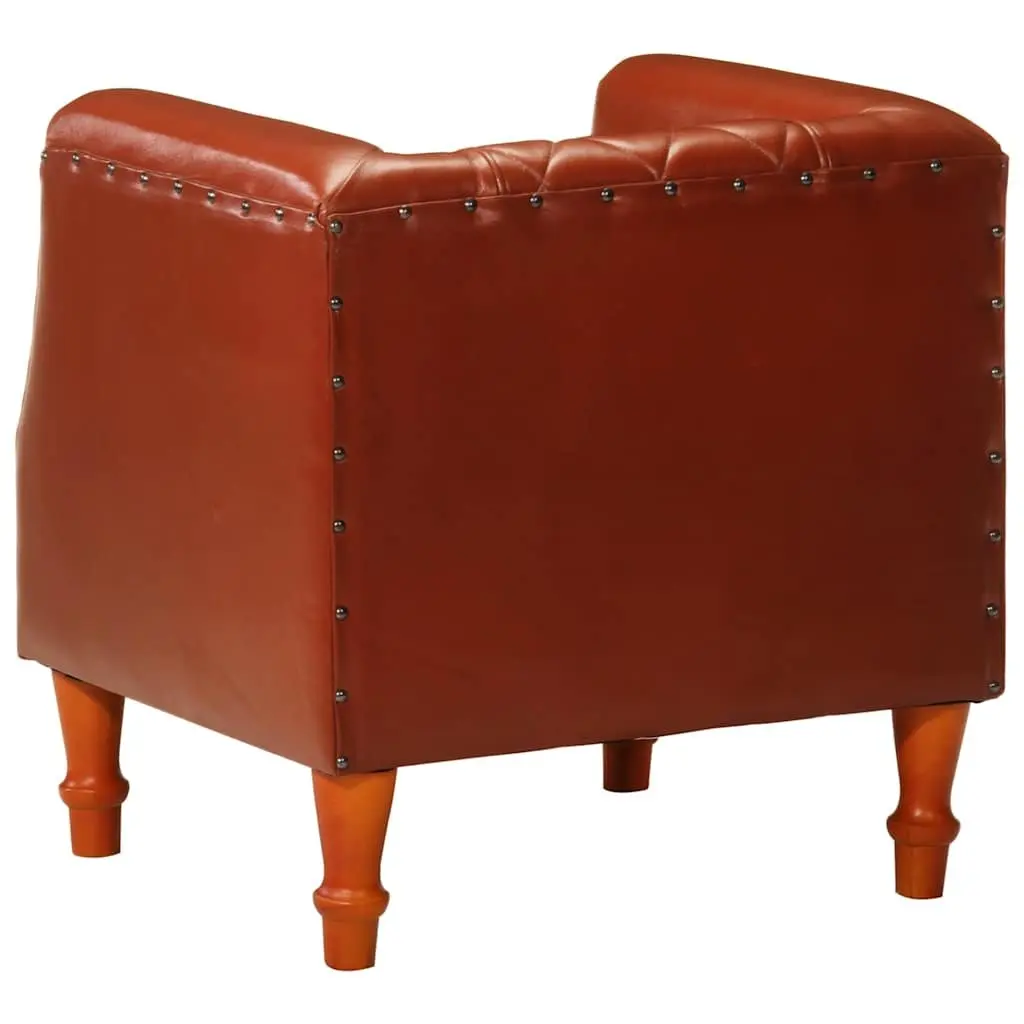 Tub Chair Living Room Brown Goat Leather Padded