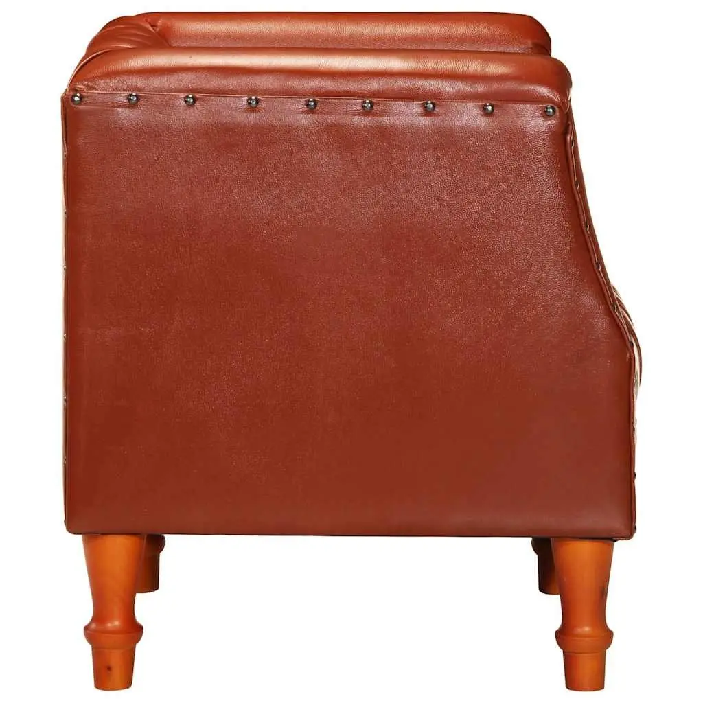 Tub Chair Living Room Brown Goat Leather Padded