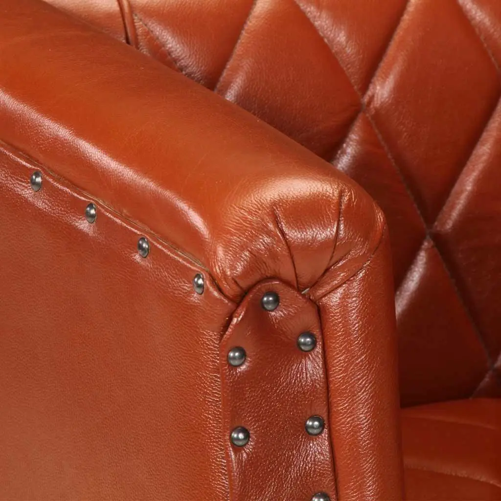 Tub Chair Living Room Brown Goat Leather Padded