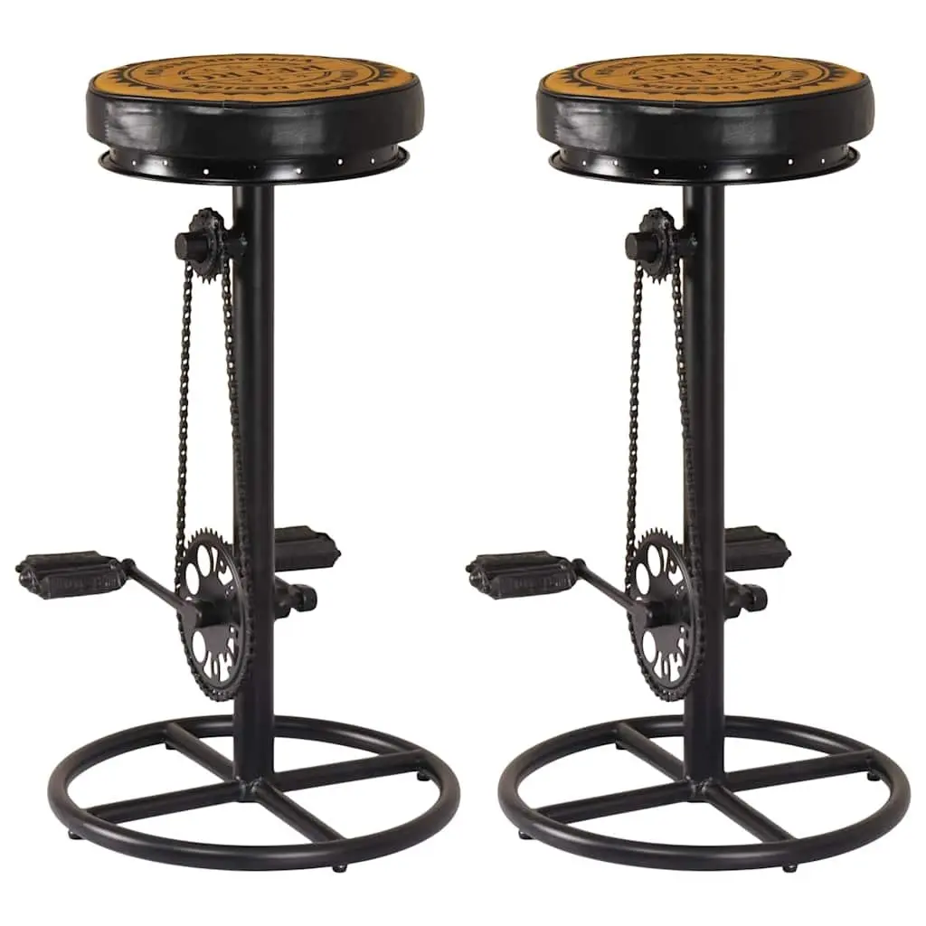 Real Leather Bar Stools with Bicycle Pedal Footrests, 2 Pack