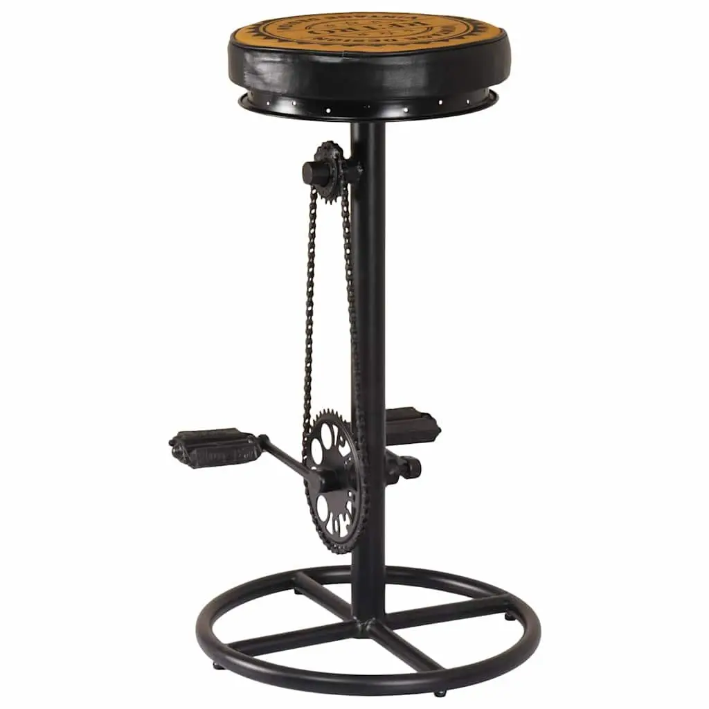 Real Leather Bar Stools with Bicycle Pedal Footrests, 2 Pack