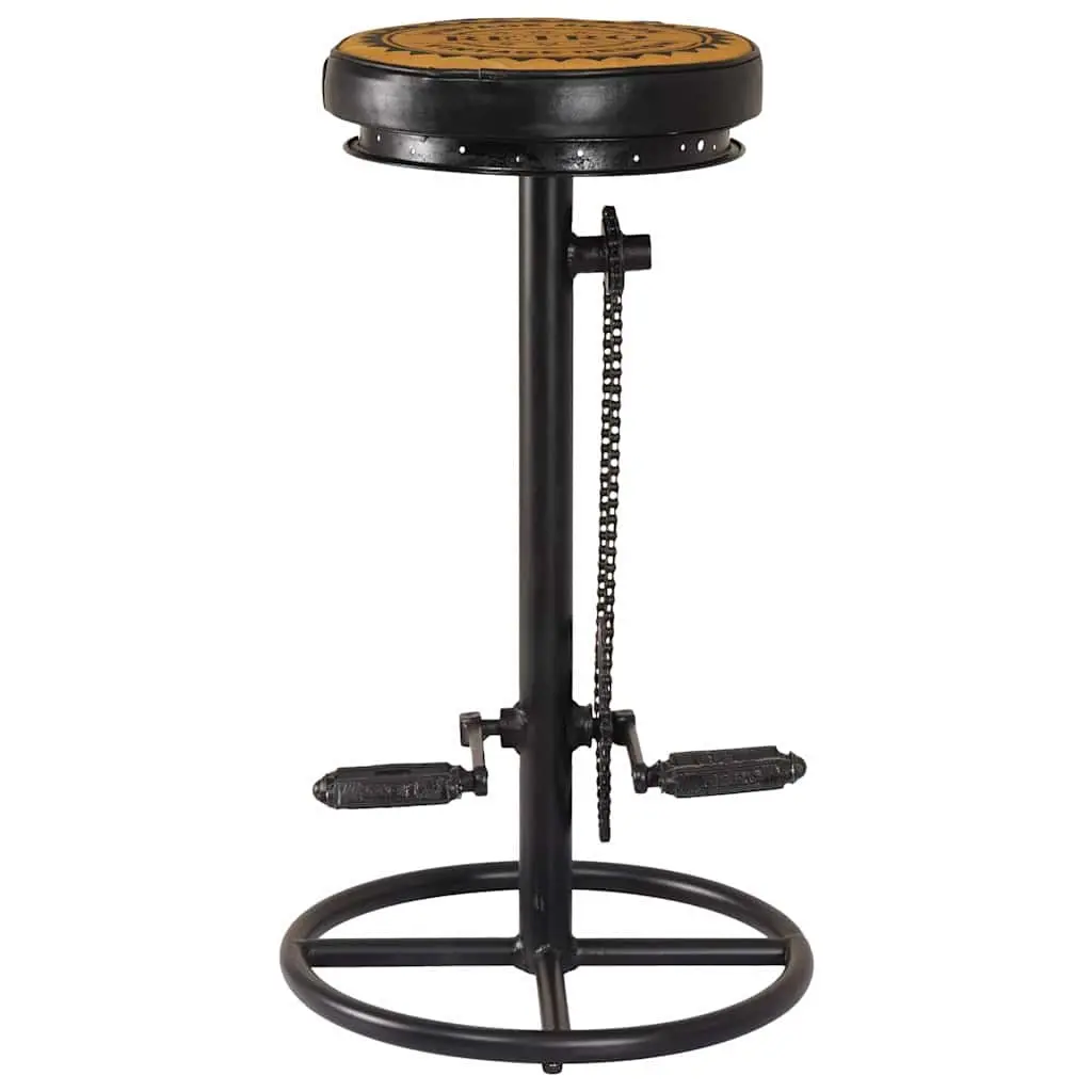 Real Leather Bar Stools with Bicycle Pedal Footrests, 2 Pack