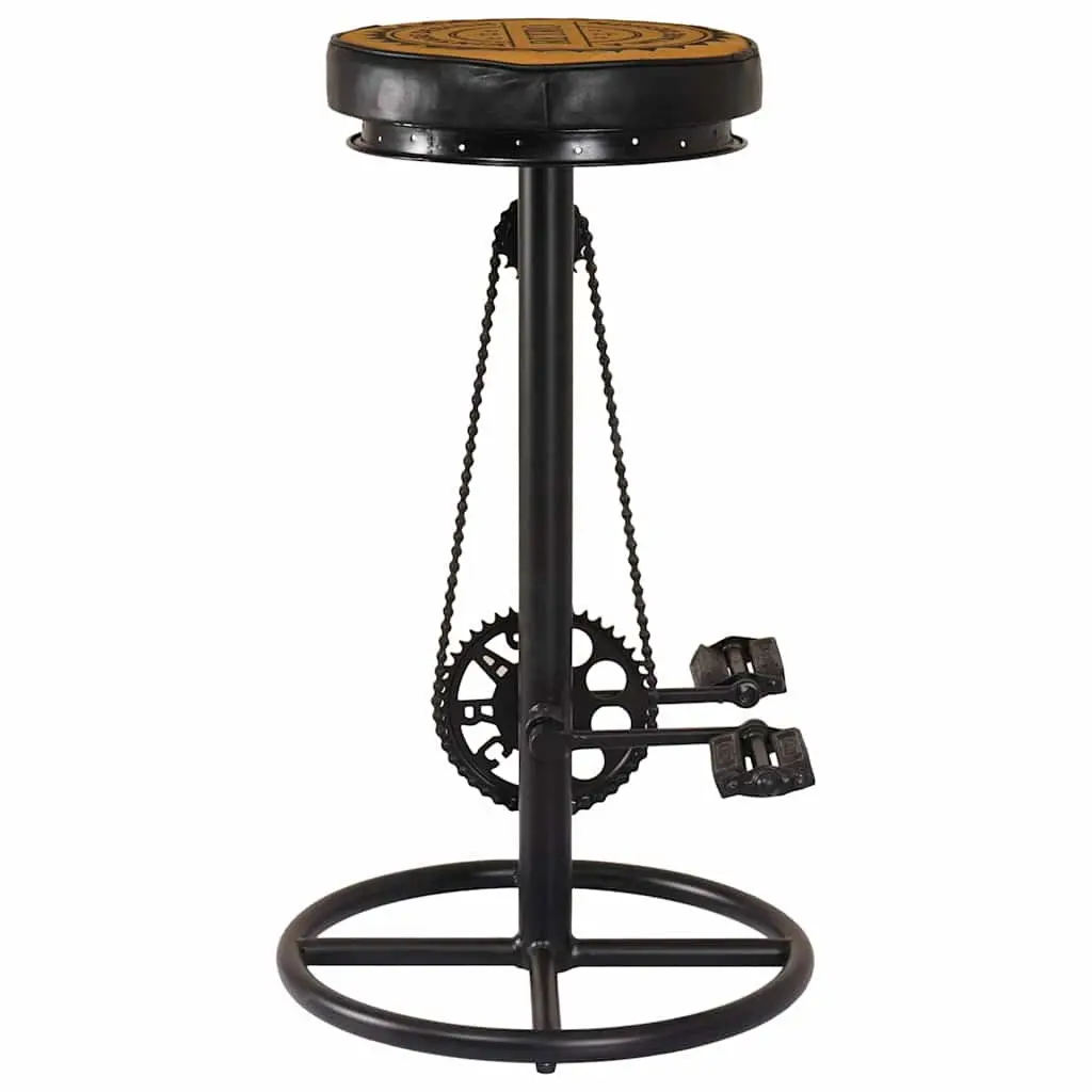Real Leather Bar Stools with Bicycle Pedal Footrests, 2 Pack