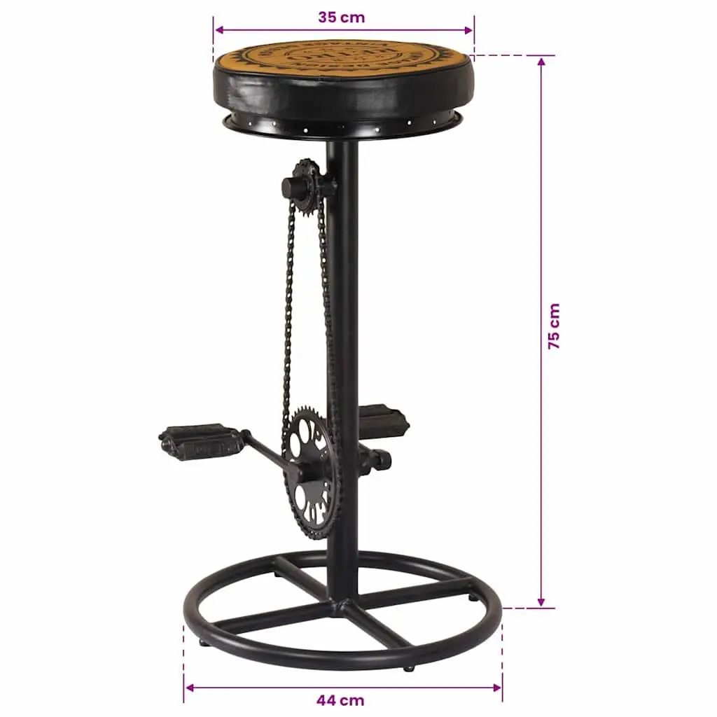 Real Leather Bar Stools with Bicycle Pedal Footrests, 2 Pack