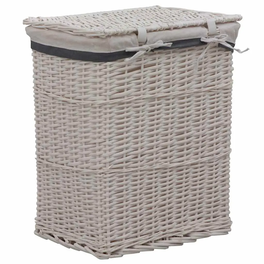 Laundry Basket White Woven Willow Sturdy Durable Bathroom Household Storage