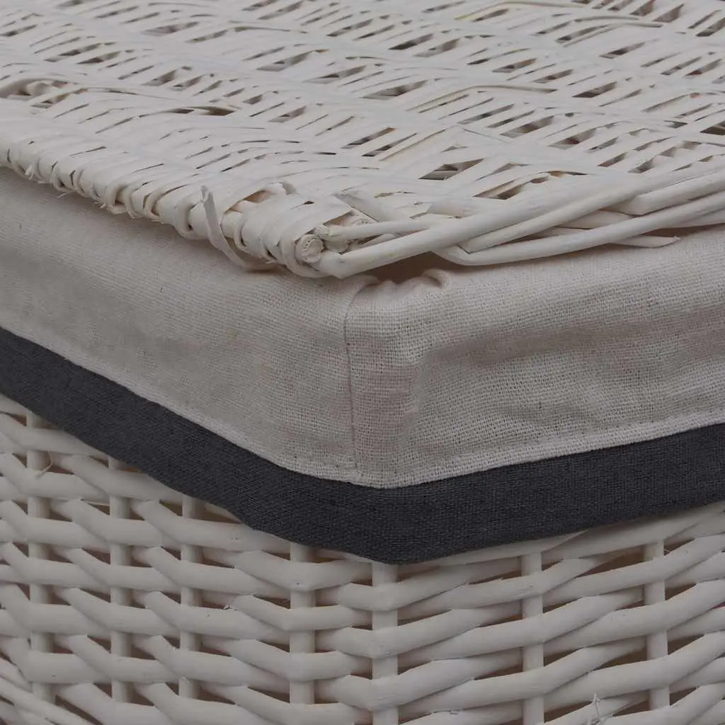 Laundry Basket White Woven Willow Sturdy Durable Bathroom Household Storage