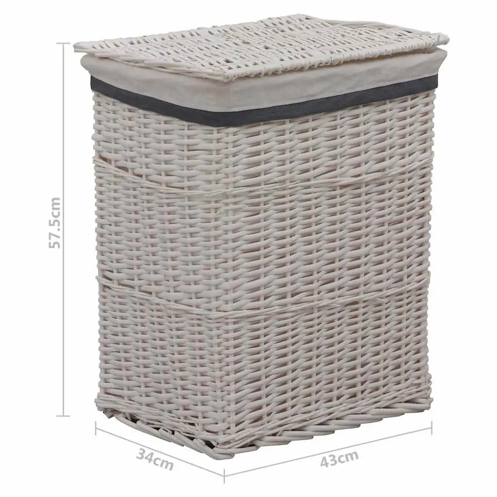 Laundry Basket White Woven Willow Sturdy Durable Bathroom Household Storage