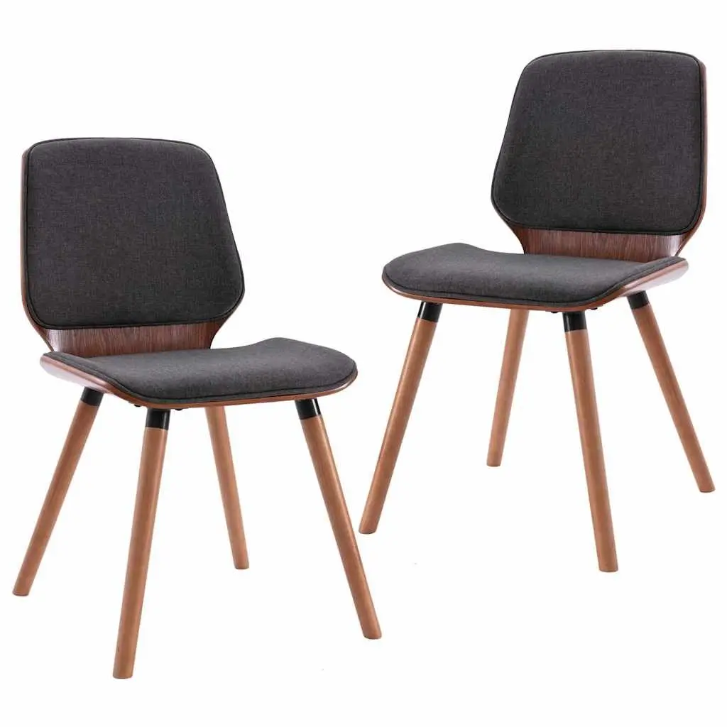 Dining Chairs Set 2 pcs Kitchen Room Grey Fabric Upholstered Wood Frame